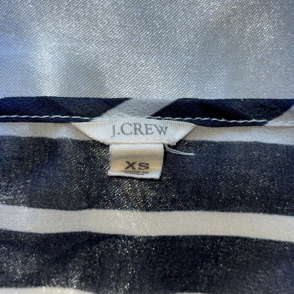 J. Crew Blue & White Stripe Tunic Blouse Sheer Voile Cap Sleeve Self Tie Sz XS - Picture 5 of 8